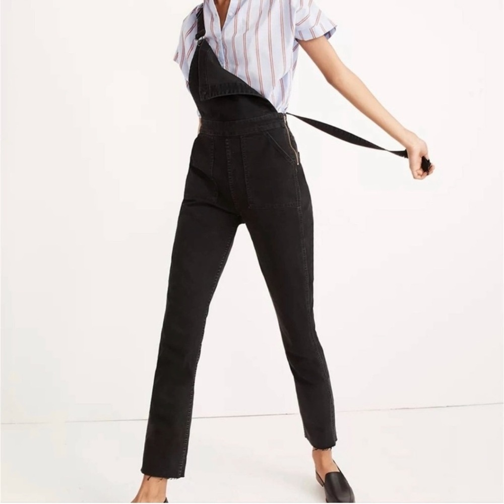 Madewell‎ black denim raw hem Bibb overalls